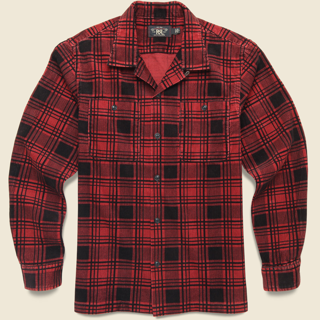 RRL Corduroy Monterey Camp Shirt - Red/Black