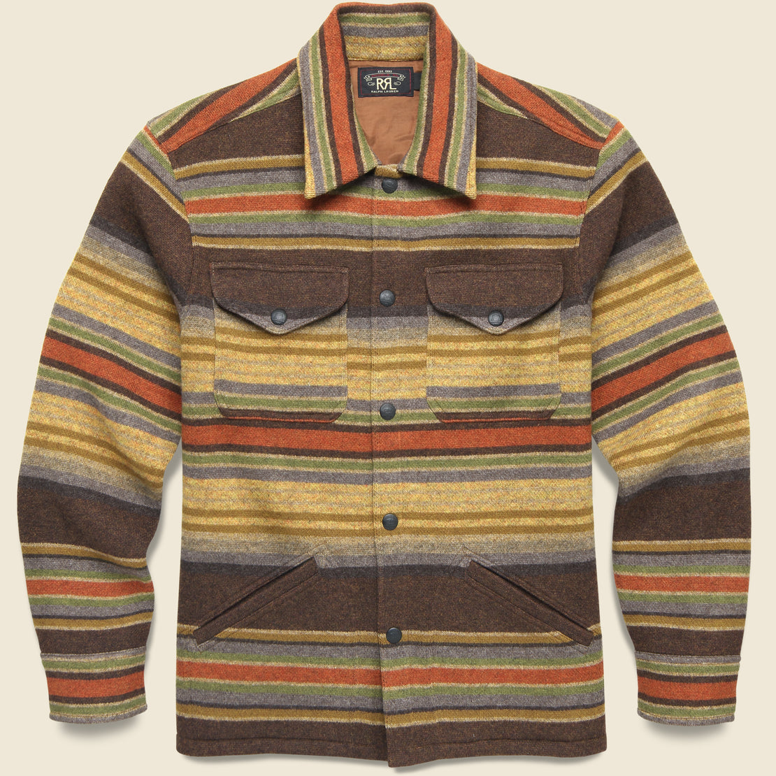 RRL 4-Pocket Jacquard Sweater Shirt - Brown Stripe Multi