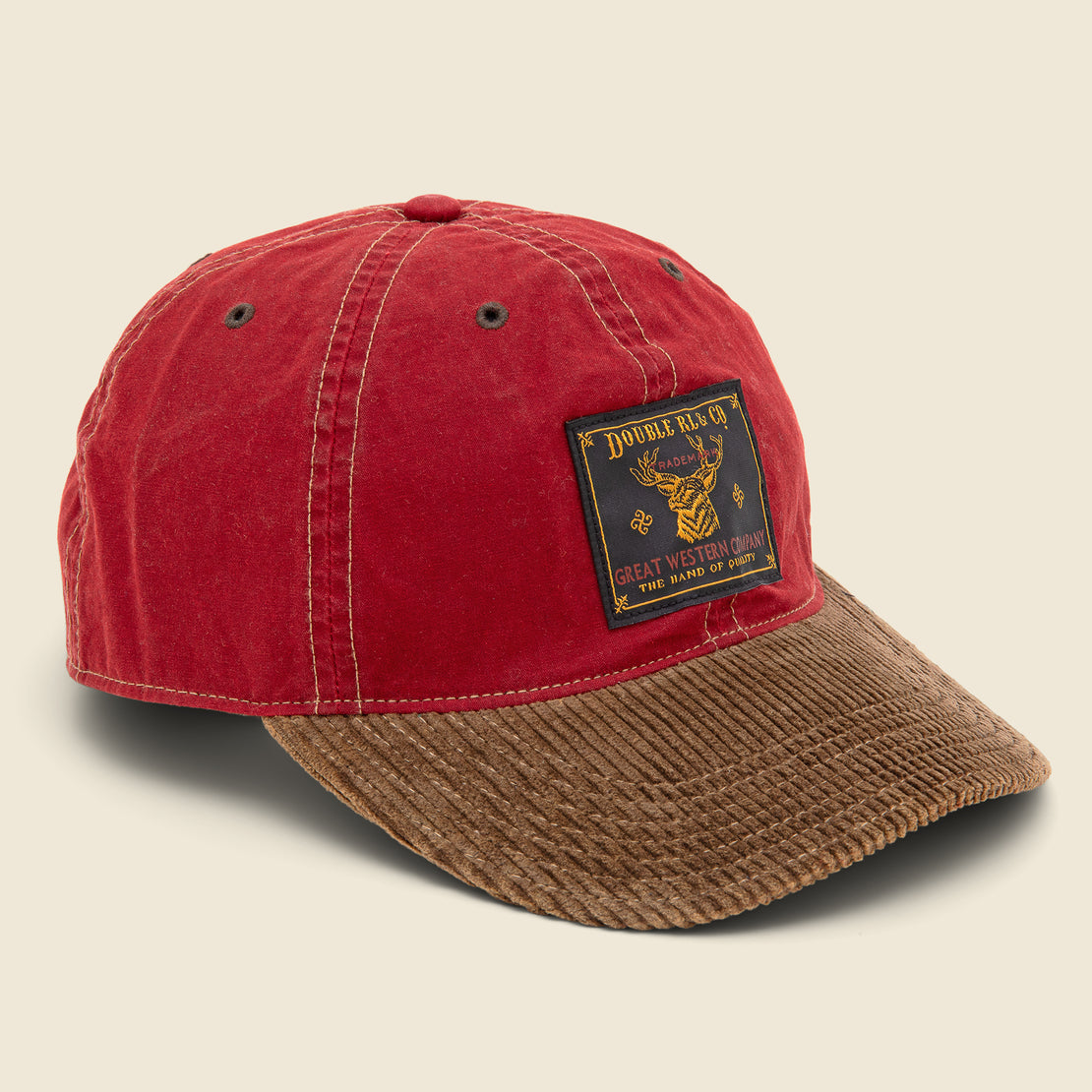 Corduroy Brim Oil Cloth Ball Cap - Vintage Red/Tan