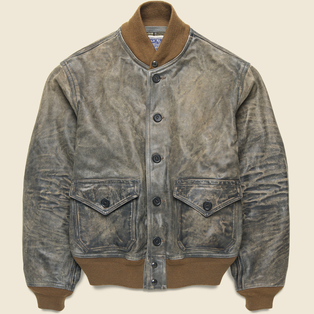 Leather Stanton Bomber Jacket - Indigo