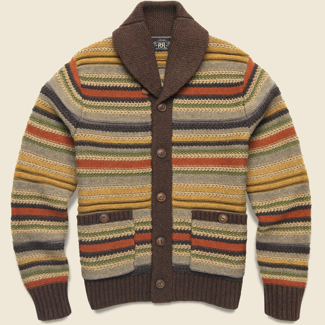 Striped Shawl Cardigan - Brown