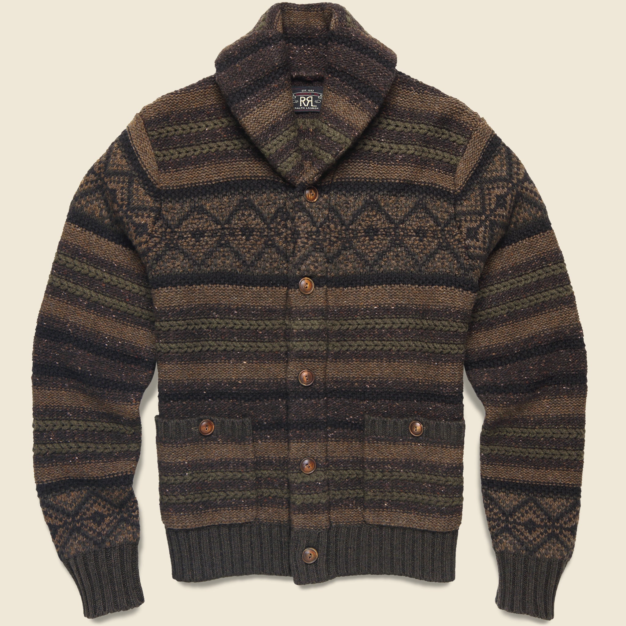 Float Jacquard Shawl Cardigan - Brown Olive - RRL - STAG Provisions - Tops - Sweater