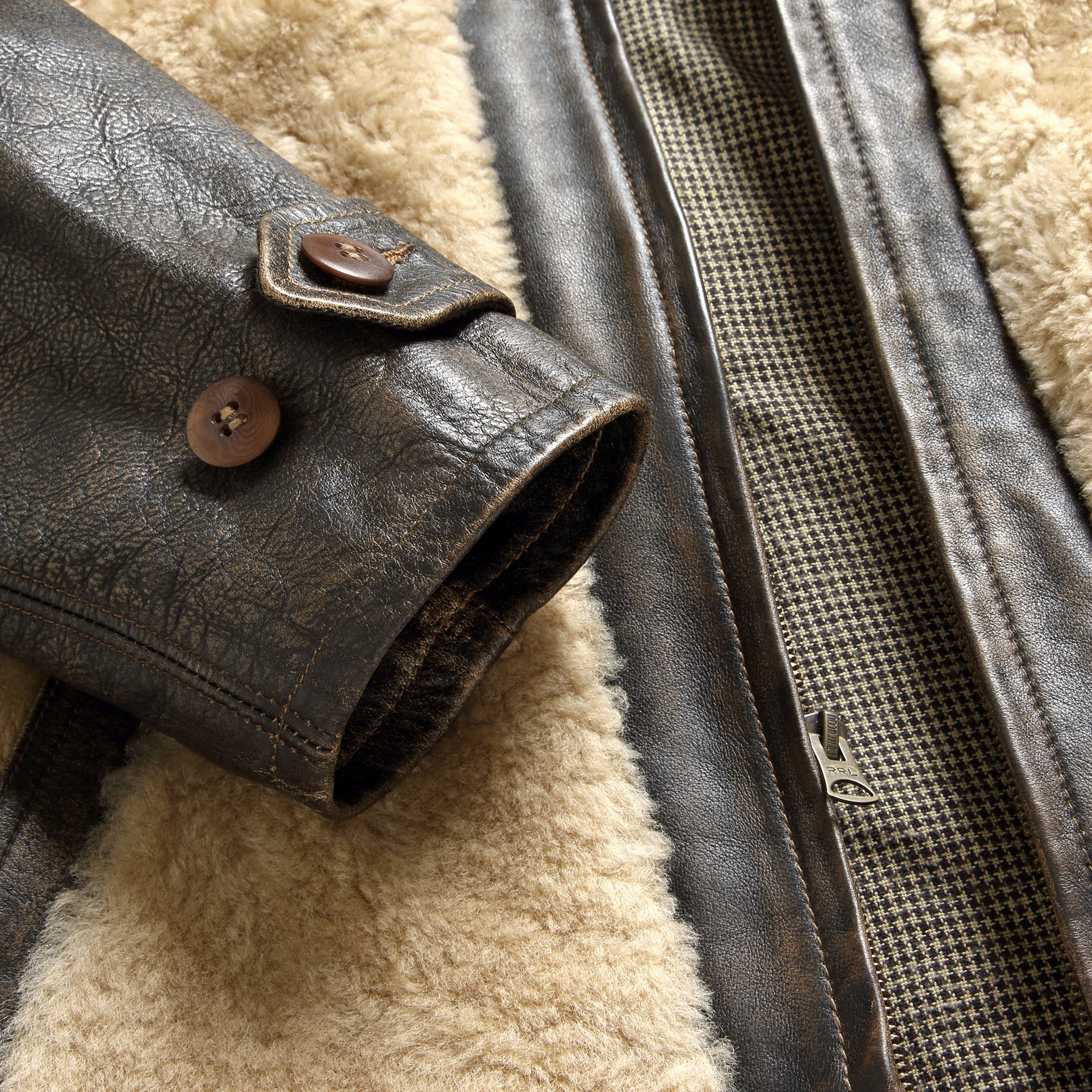 
                          Shearling Moto Jacket - Brown
                        