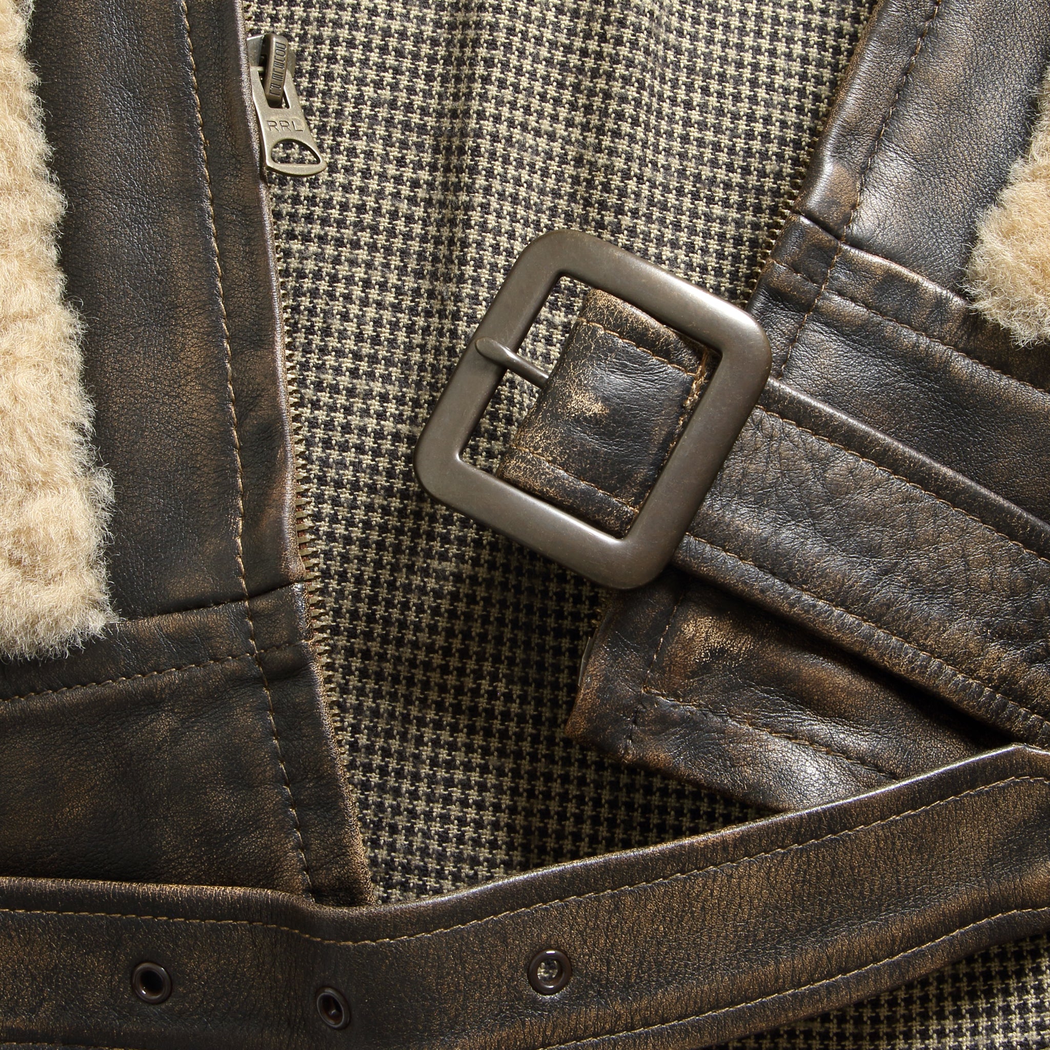 
                          Shearling Moto Jacket - Brown
                        