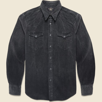 Slim Fit Corduroy Western Shirt - Black