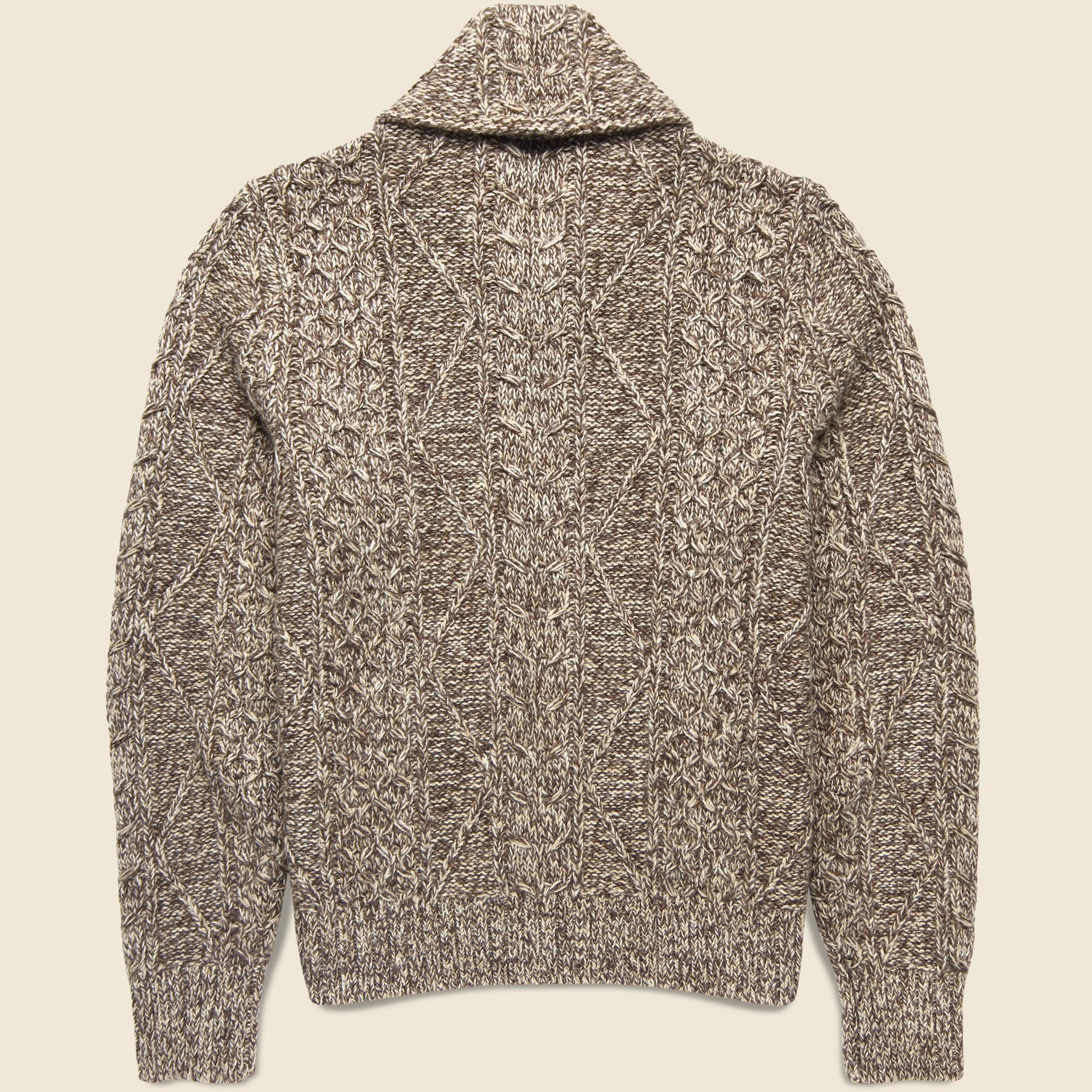 
                          Cable Knit Shawl Sweater - Brown
                        