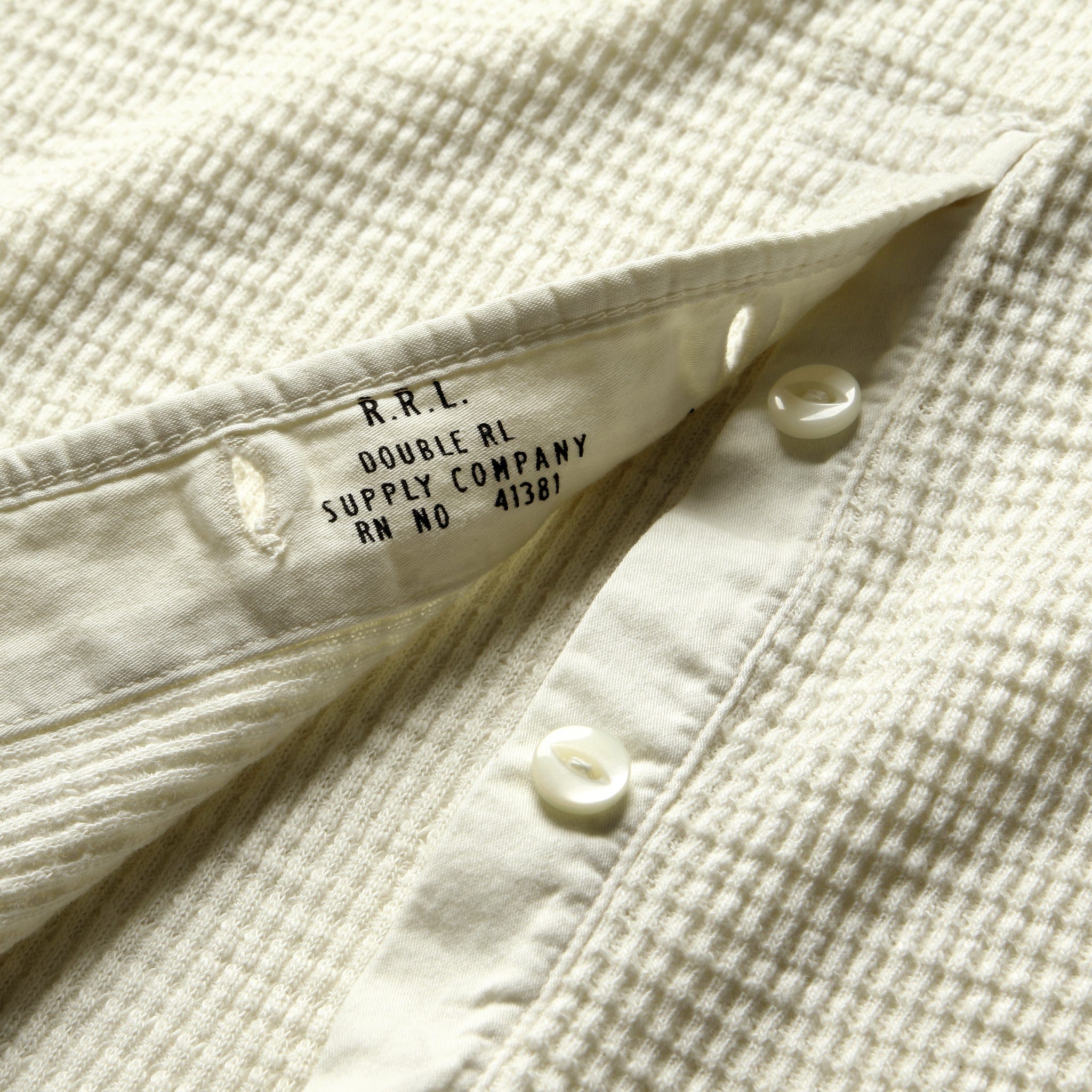 
                          Waffle-Knit Henley - Paper White - RRL - STAG Provisions - Tops - S/S Knit
                        