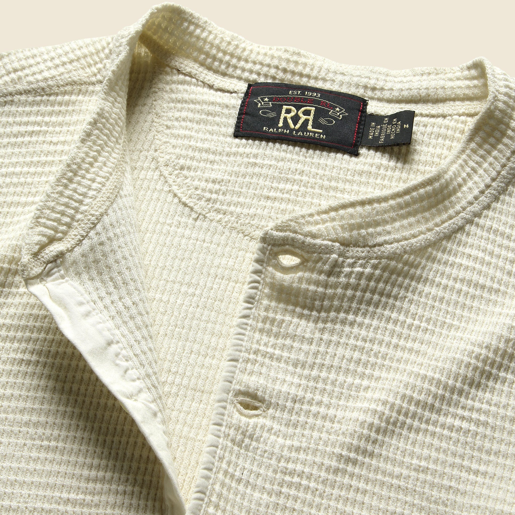 
                          Waffle-Knit Henley - Paper White - RRL - STAG Provisions - Tops - S/S Knit
                        