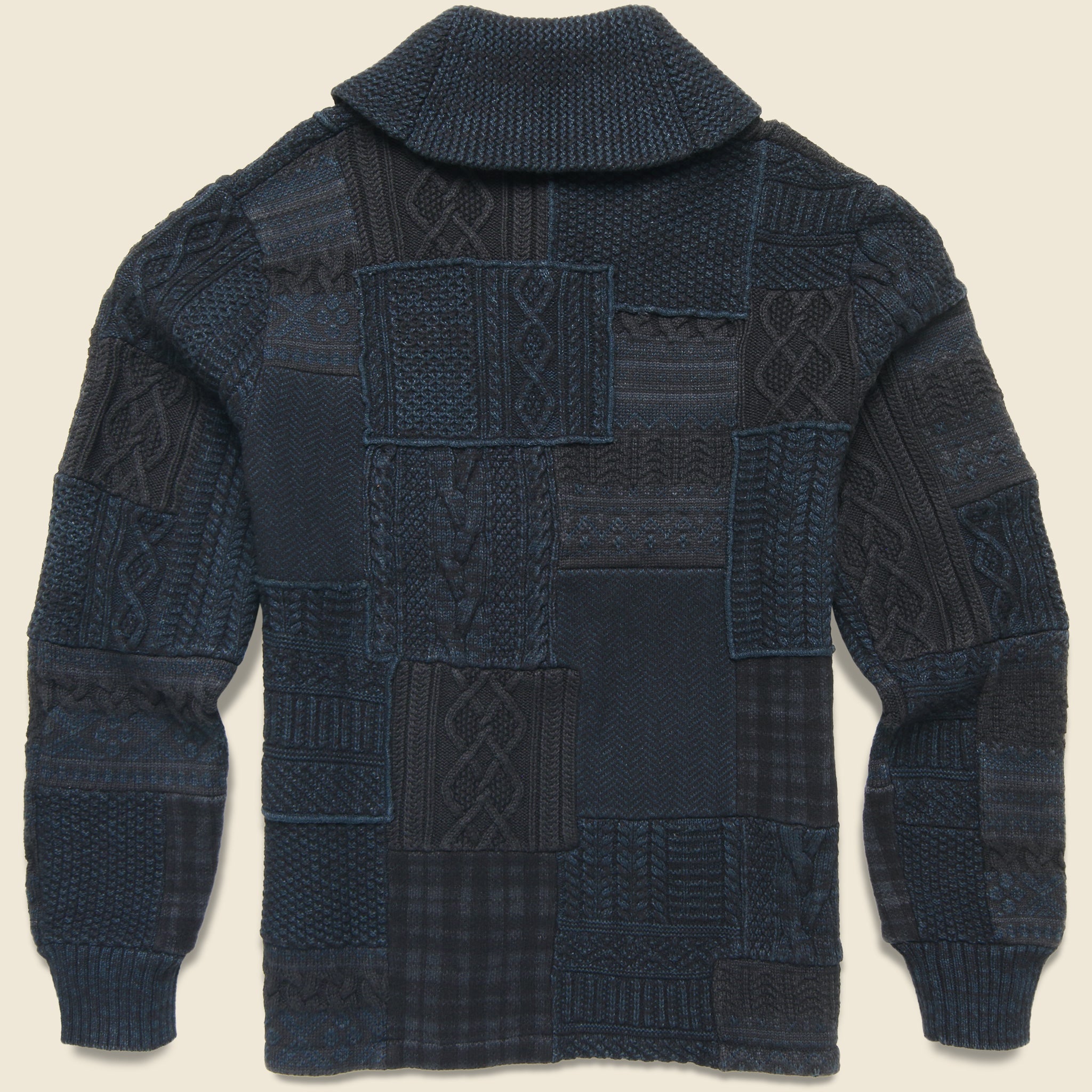 
                          Indigo Patchwork Shawl Cardigan - Blue / Black - RRL - STAG Provisions - Tops - Sweater
                        