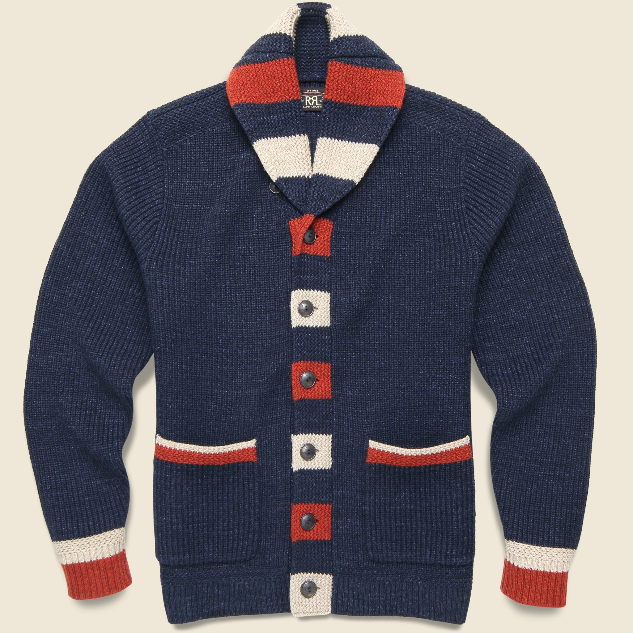 Car Club Shawl Cardigan - Dark Indigo/Red/Cream - RRL - STAG Provisions - Tops - Sweater