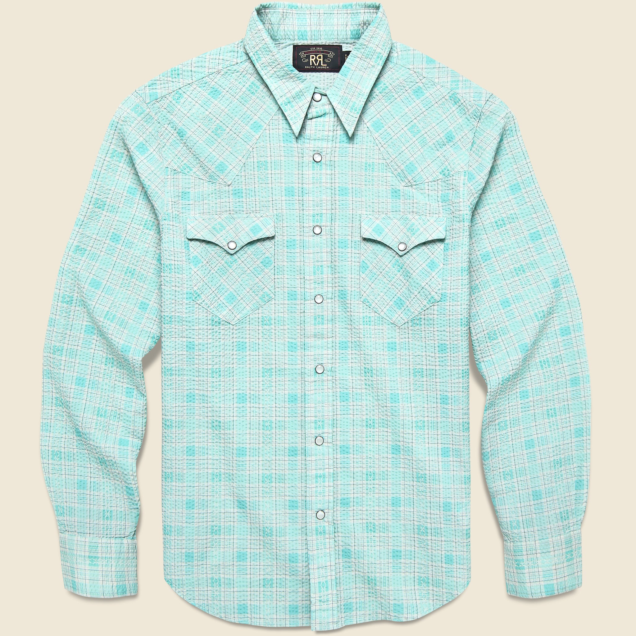 Slim Fit Seersucker Western Shirt - Turquoise - RRL - STAG Provisions - Tops - L/S Woven - Other Pattern
