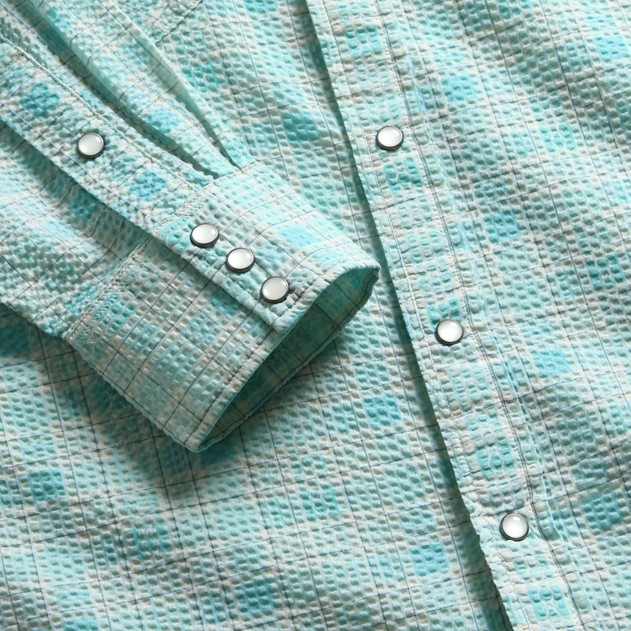 Slim Fit Seersucker Western Shirt - Turquoise - RRL - STAG Provisions - Tops - L/S Woven - Other Pattern