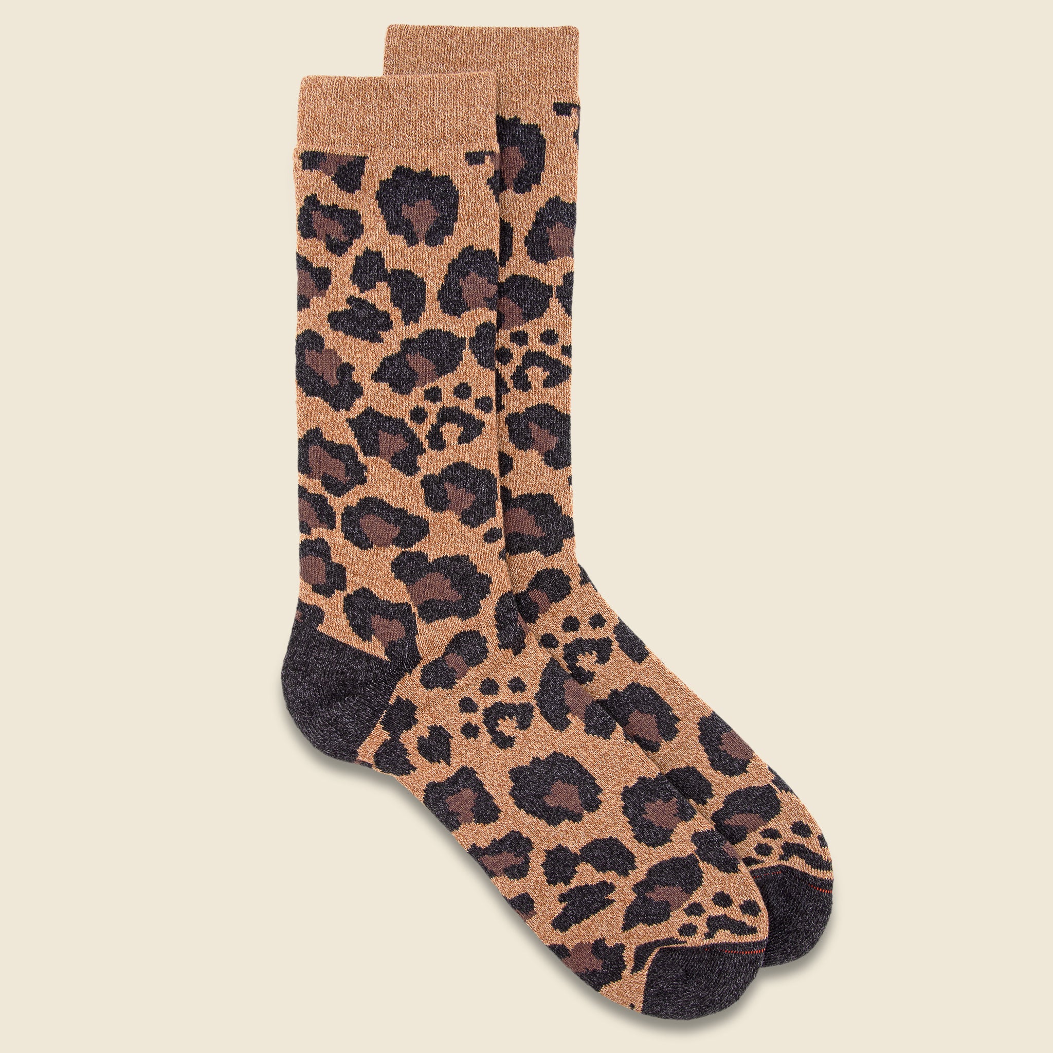 Pile Leopard Crew Sock - Dark Beige - RoToTo - STAG Provisions - Accessories - Socks