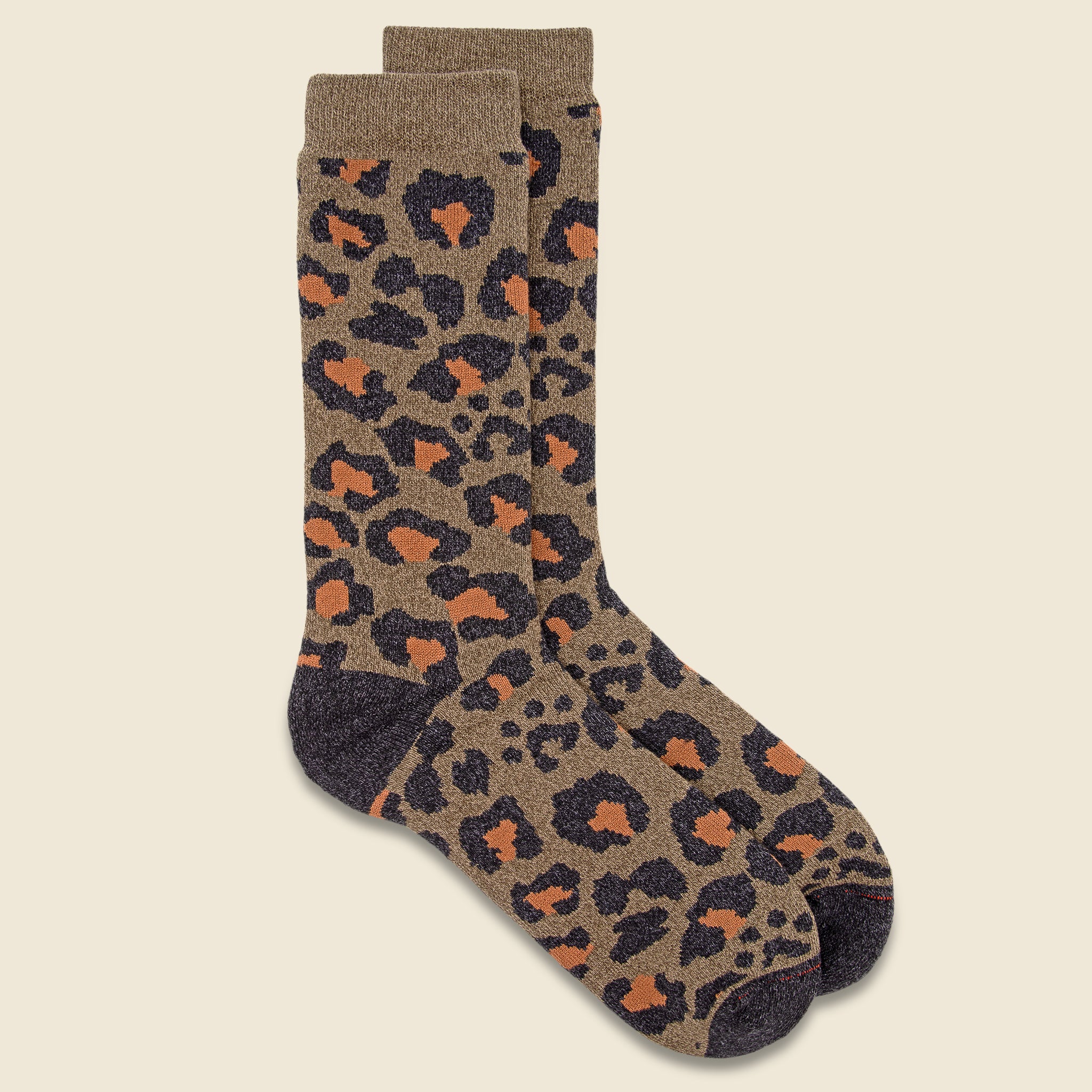 Pile Leopard Crew Sock - Dark Olive - RoToTo - STAG Provisions - Accessories - Socks