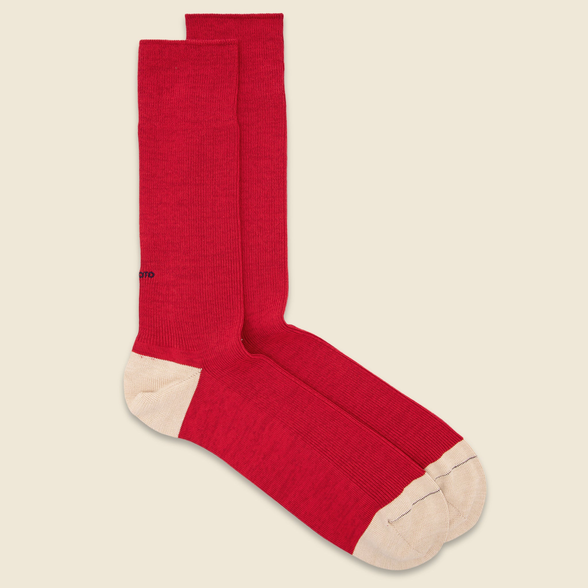 Cotton & Polyester Rib Sock - Red/Raw White - RoToTo - STAG Provisions - Accessories - Socks