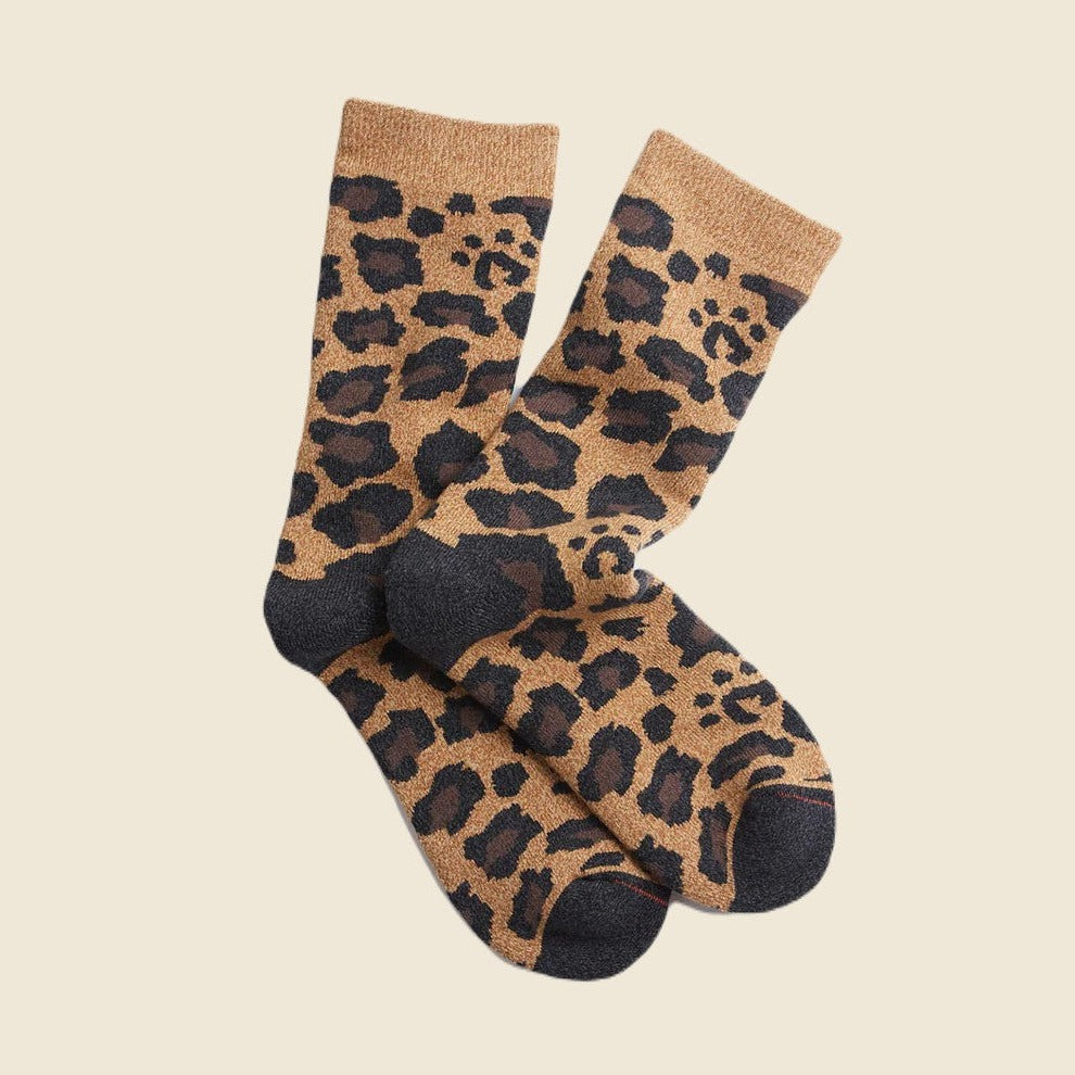 RoToTo Pile Leopard Socks - Dark Beige