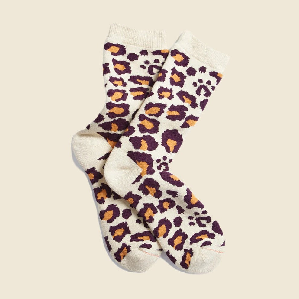 RoToTo Pile Leopard Socks - Bordeaux/Orange