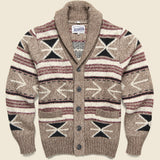 Geometric Shawl Cardigan - Khaki/Beige/Red - Schott - STAG Provisions - Tops - Sweater