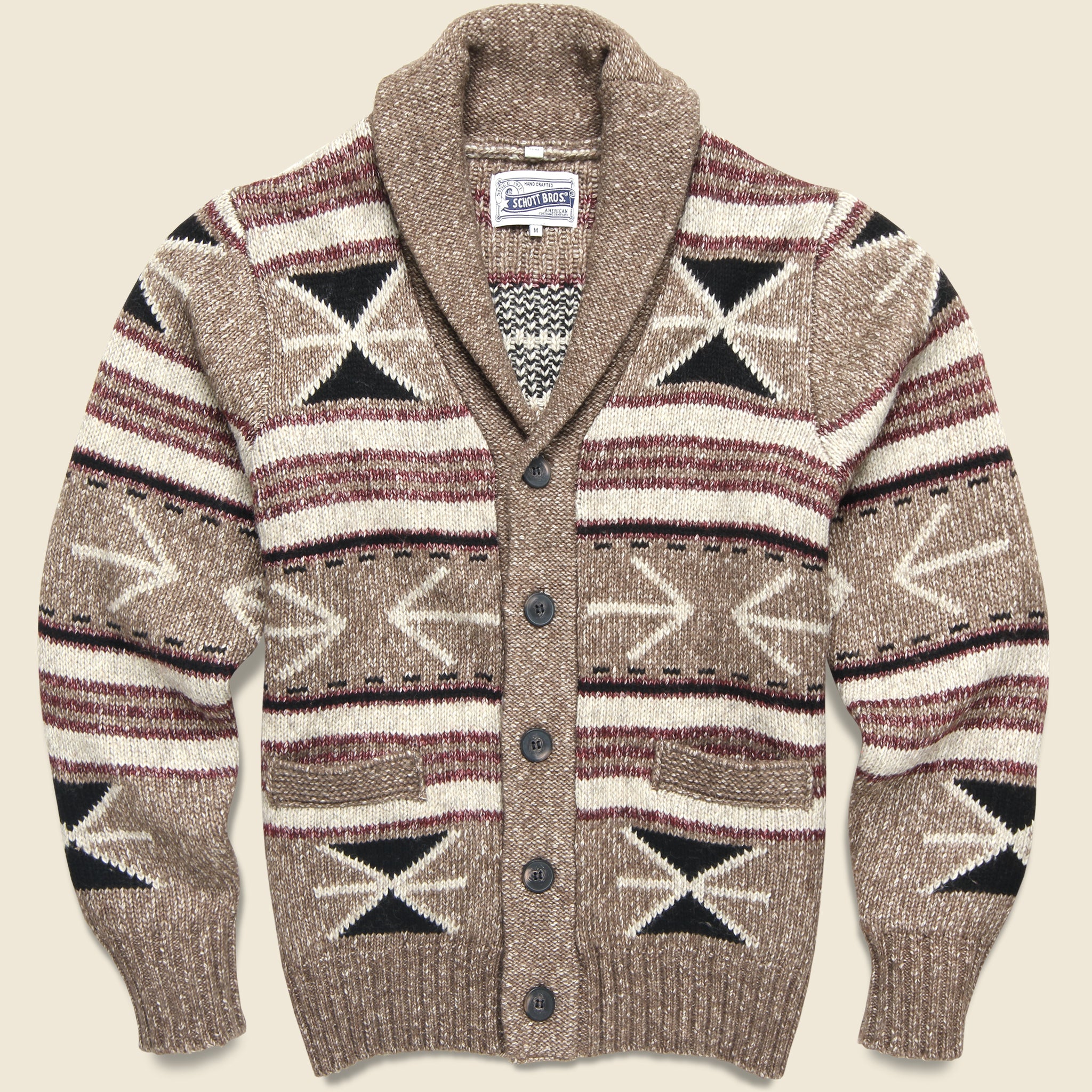 Geometric Shawl Cardigan - Khaki/Beige/Red - Schott - STAG Provisions - Tops - Sweater