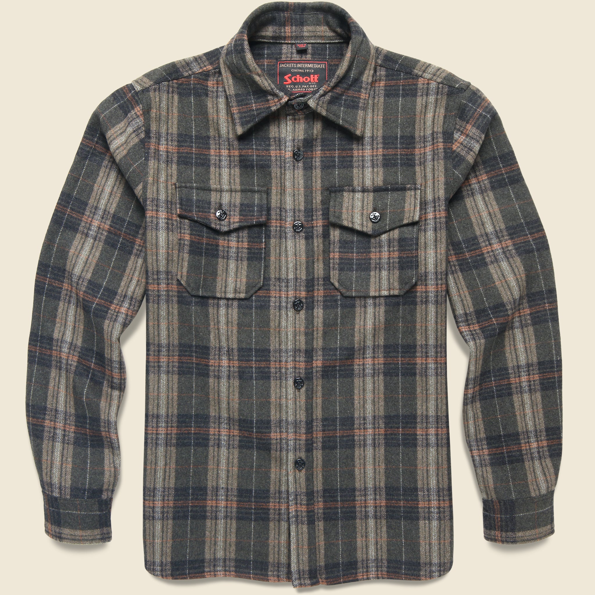 CPO Wool Shirt - Olive Plaid - Schott - STAG Provisions - Tops - L/S Woven - Overshirt