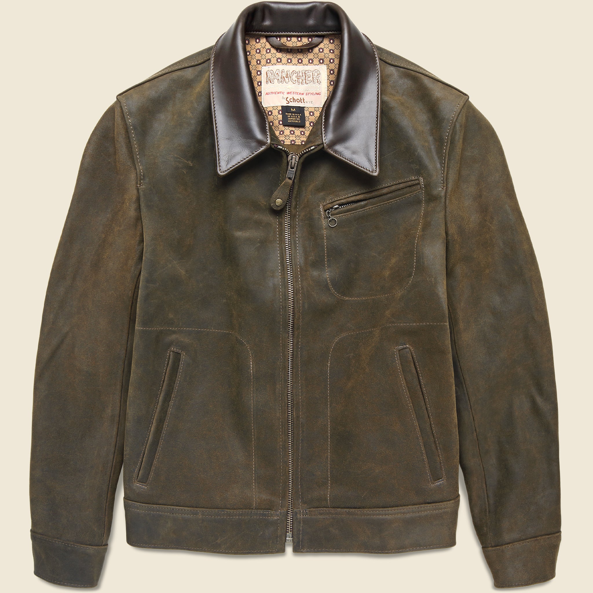Texas Steerhide Roughout Suede Mechanic Jacket - Olive