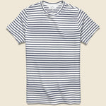 Hemp Stripe Crew Tee - White/Marine - Save Khaki - STAG Provisions - Tops - S/S Tee