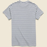 Hemp Stripe Crew Tee - White/Marine - Save Khaki - STAG Provisions - Tops - S/S Tee