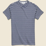 Hemp Stripe Crew Tee - Marine/White - Save Khaki - STAG Provisions - Tops - S/S Tee