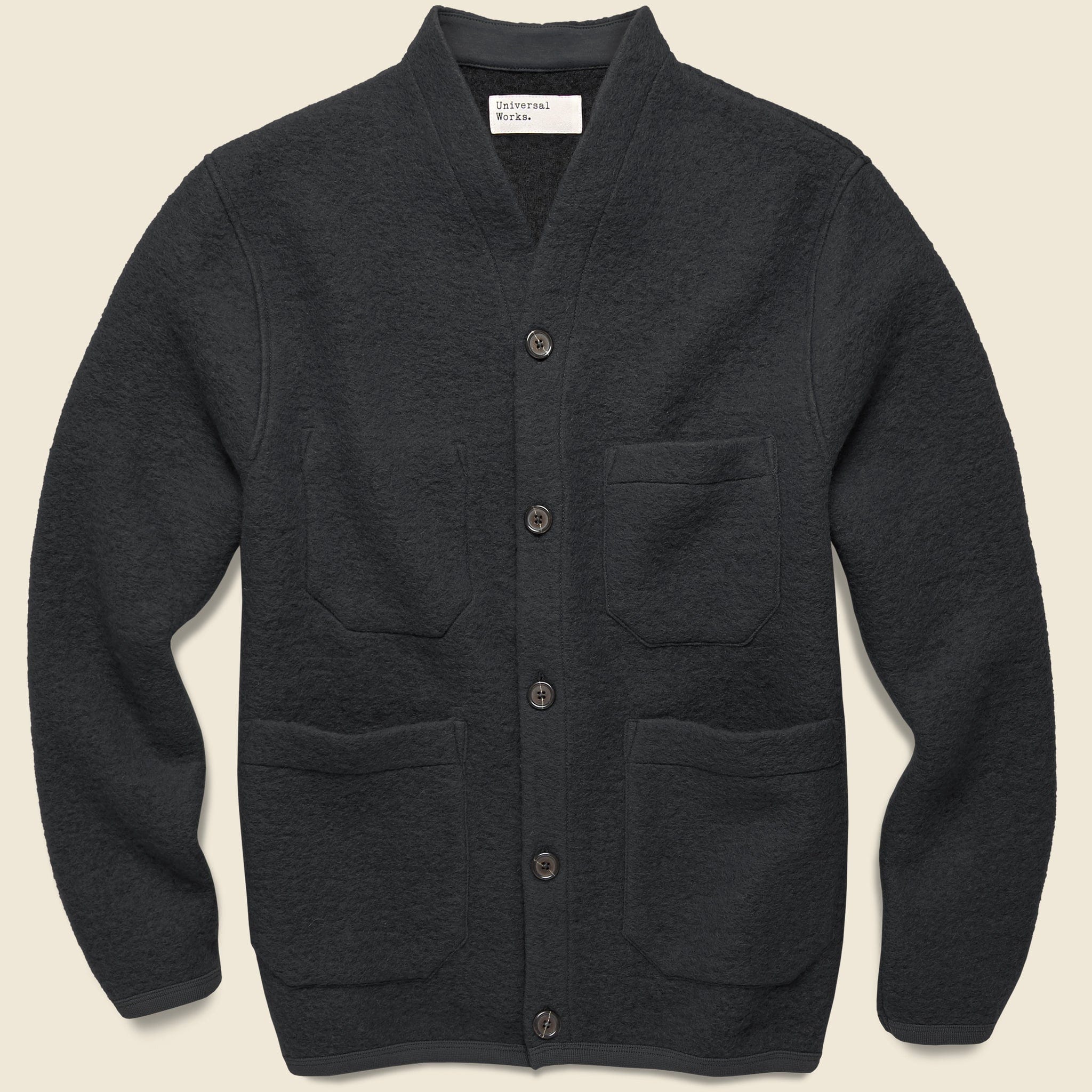 Wool Fleece Cardigan - Black - Universal Works - STAG Provisions - Tops - Sweater