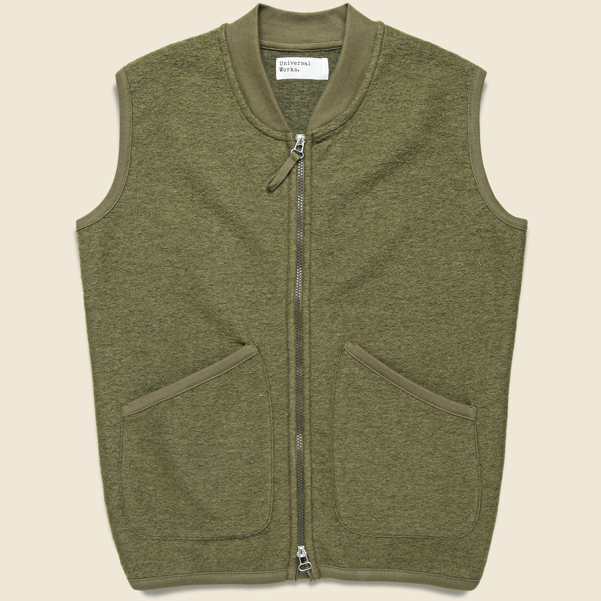 Wool Fleece Zip Waistcoat - Lovat - Universal Works - STAG Provisions - Outerwear - Vest