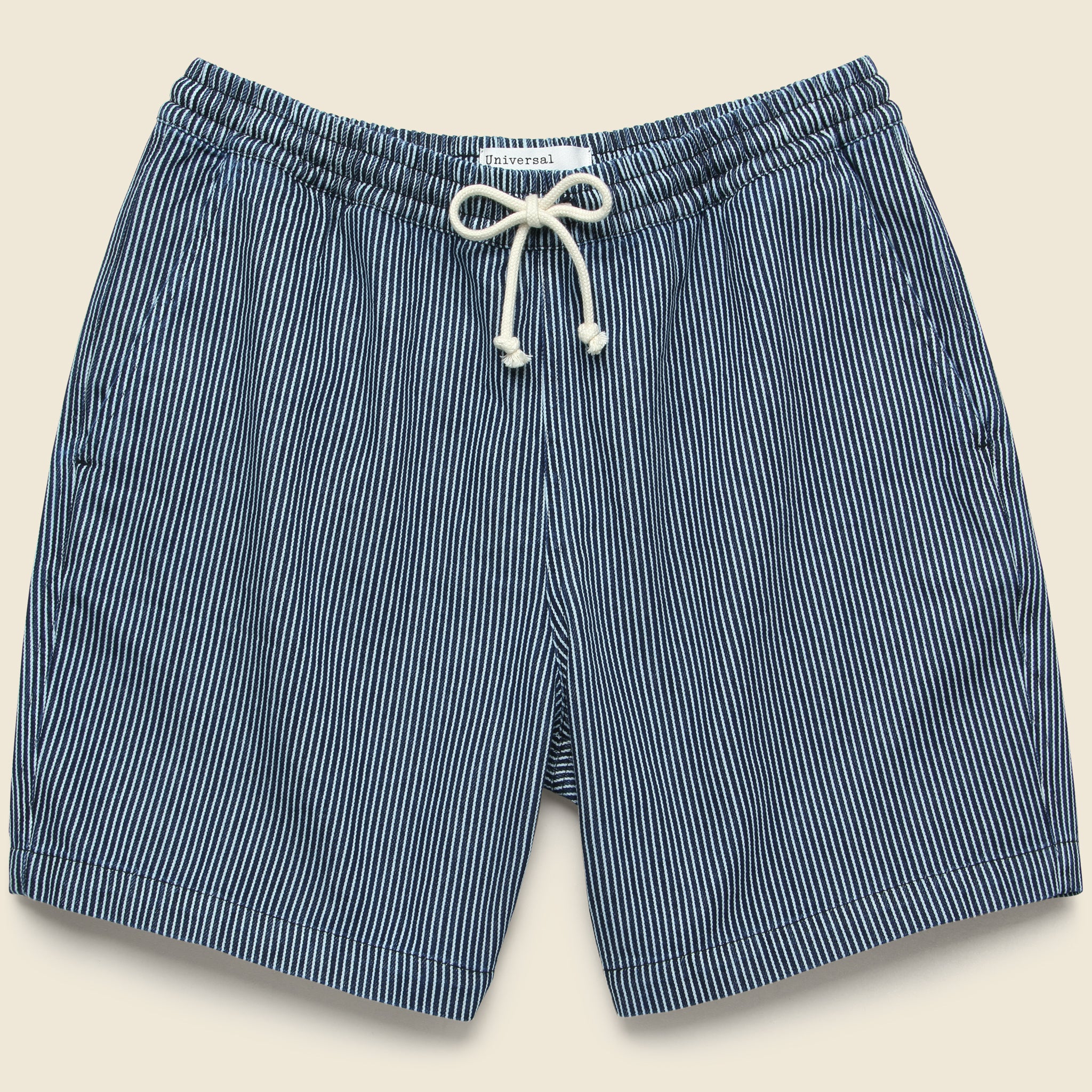 Beach Short - Hickory Stripe Indigo - Universal Works - STAG Provisions - Shorts - Lounge