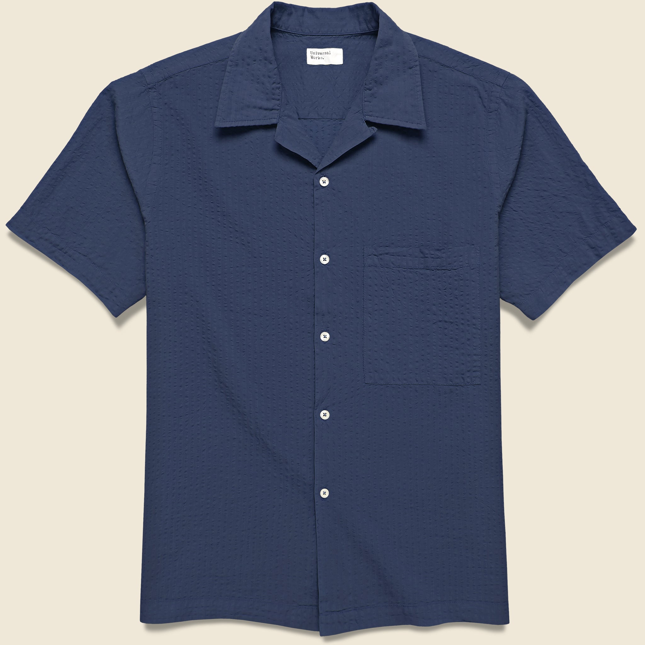 
                          Universal Works Onda Seersucker Camp Shirt - Navy
                        