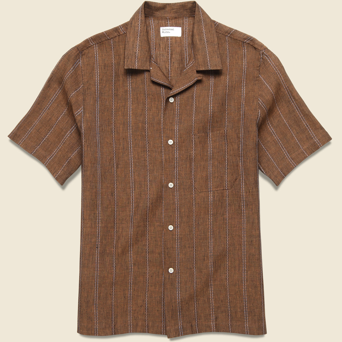 Universal Works Stripe Linen Road Shirt - Brown