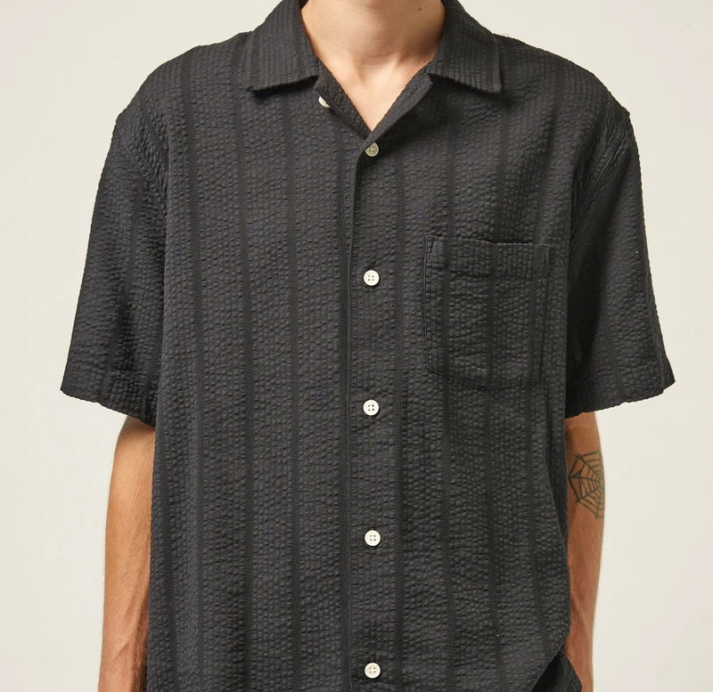 Striped Seersucker Shirt - Black - Corridor - STAG Provisions - Tops - S/S Woven - Seersucker