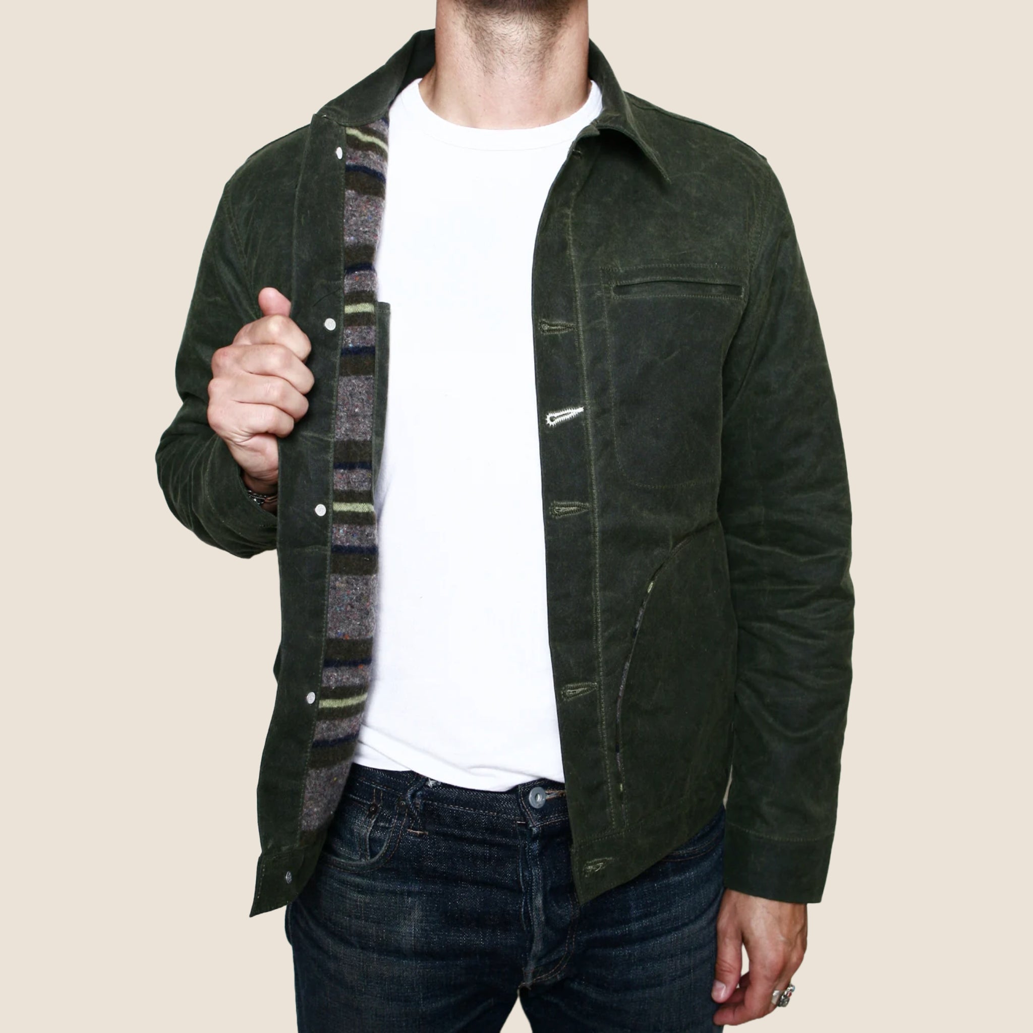 Supply Jacket - Blanket Lined Waxed Olive Ridgeline - Rogue Territory - STAG Provisions - Outerwear - Coat / Jacket