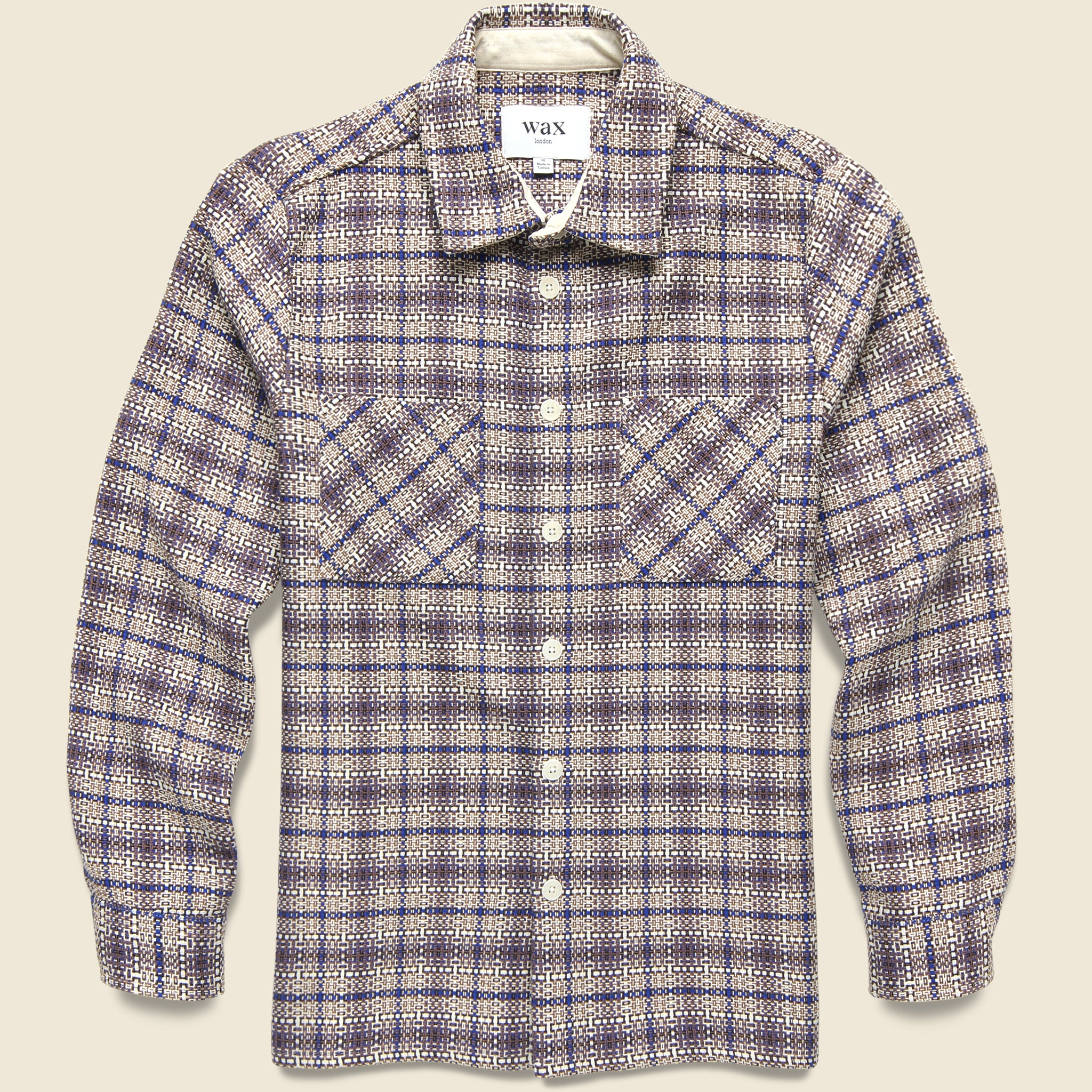 Whiting Overshirt - Basket Check Ecru/Blue - Wax London - STAG Provisions - Tops - L/S Woven - Plaid