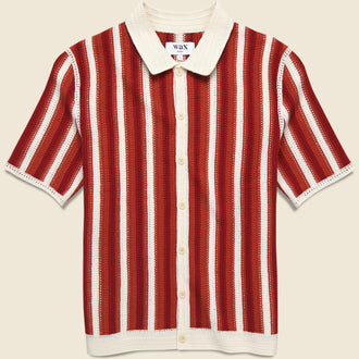 Porto Crochet Stripe Shirt - Ecru/Orange
