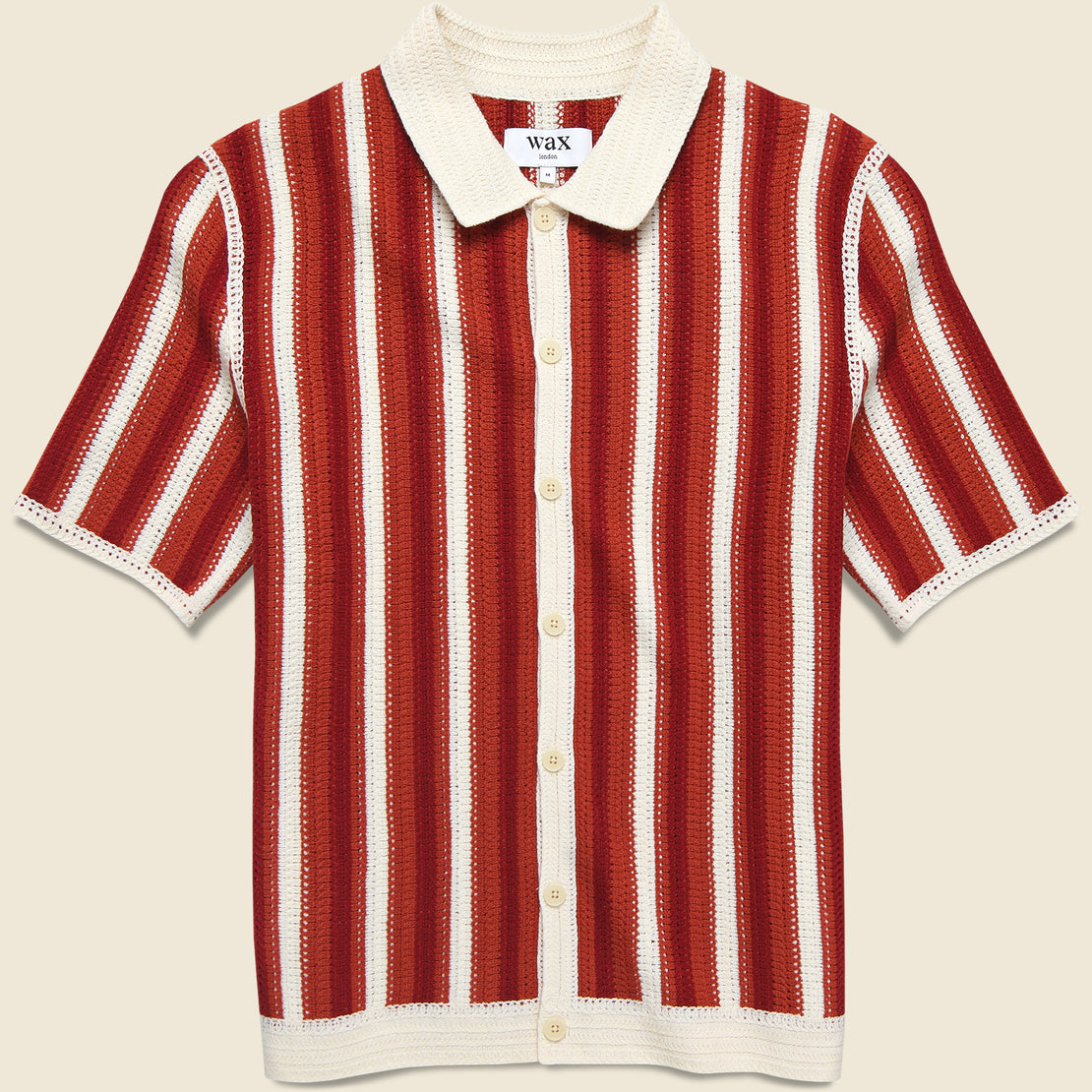 Porto Crochet Stripe Shirt - Ecru/Orange