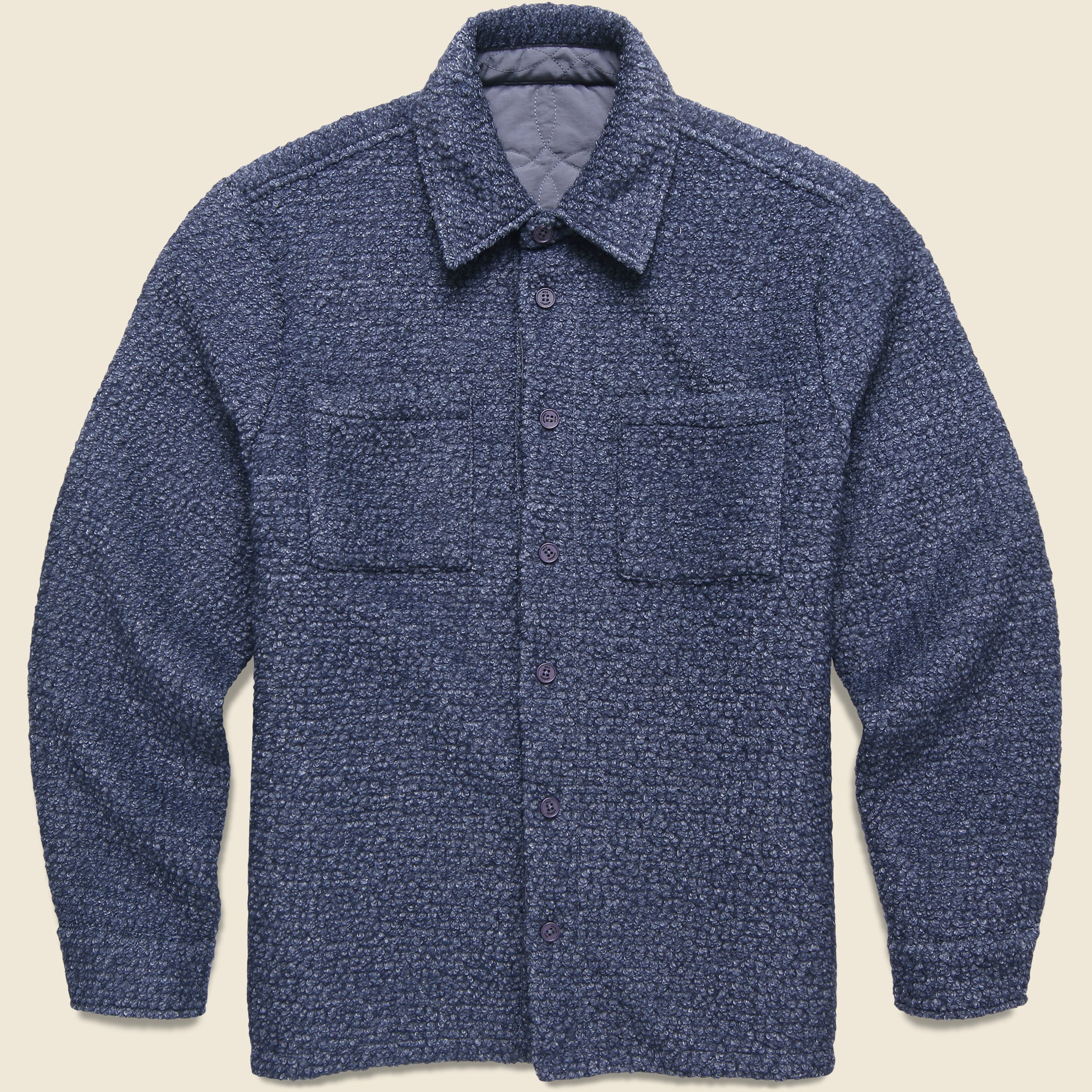 
                          Mount Reversible Overshirt - Bobble Wool Grey Blue - Wax London - STAG Provisions - Outerwear - Shirt Jacket
                        