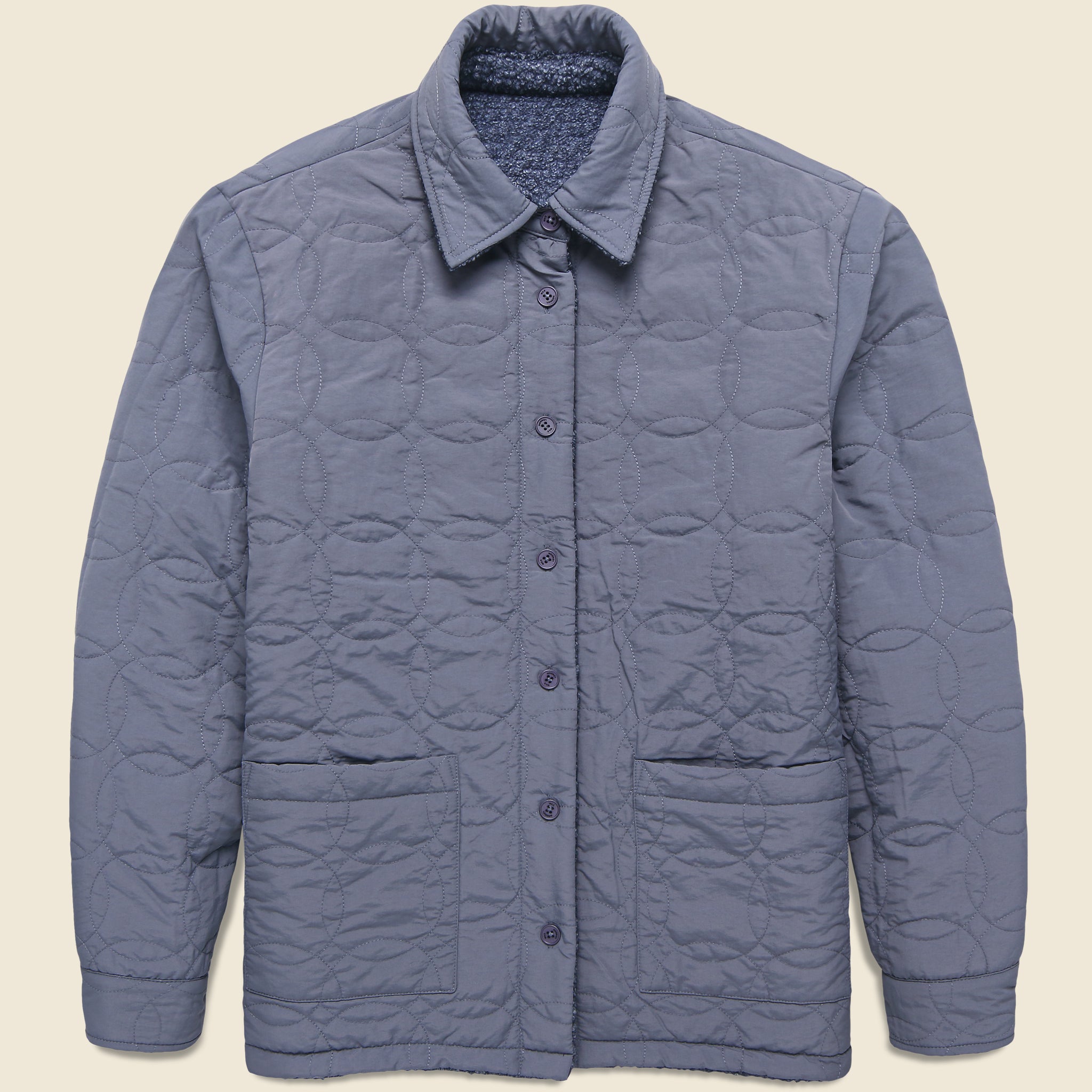 
                          Mount Reversible Overshirt - Bobble Wool Grey Blue - Wax London - STAG Provisions - Outerwear - Shirt Jacket
                        