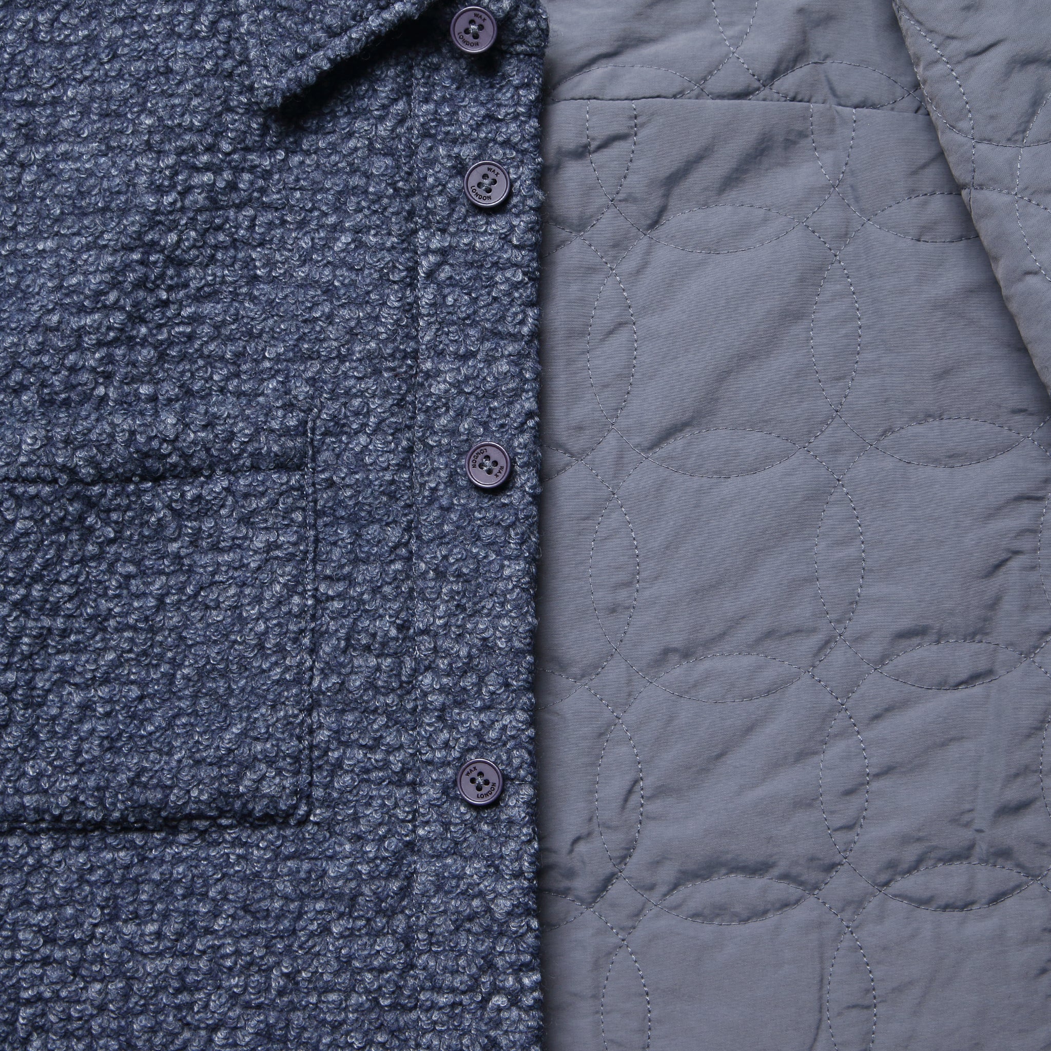 
                          Mount Reversible Overshirt - Bobble Wool Grey Blue - Wax London - STAG Provisions - Outerwear - Shirt Jacket
                        