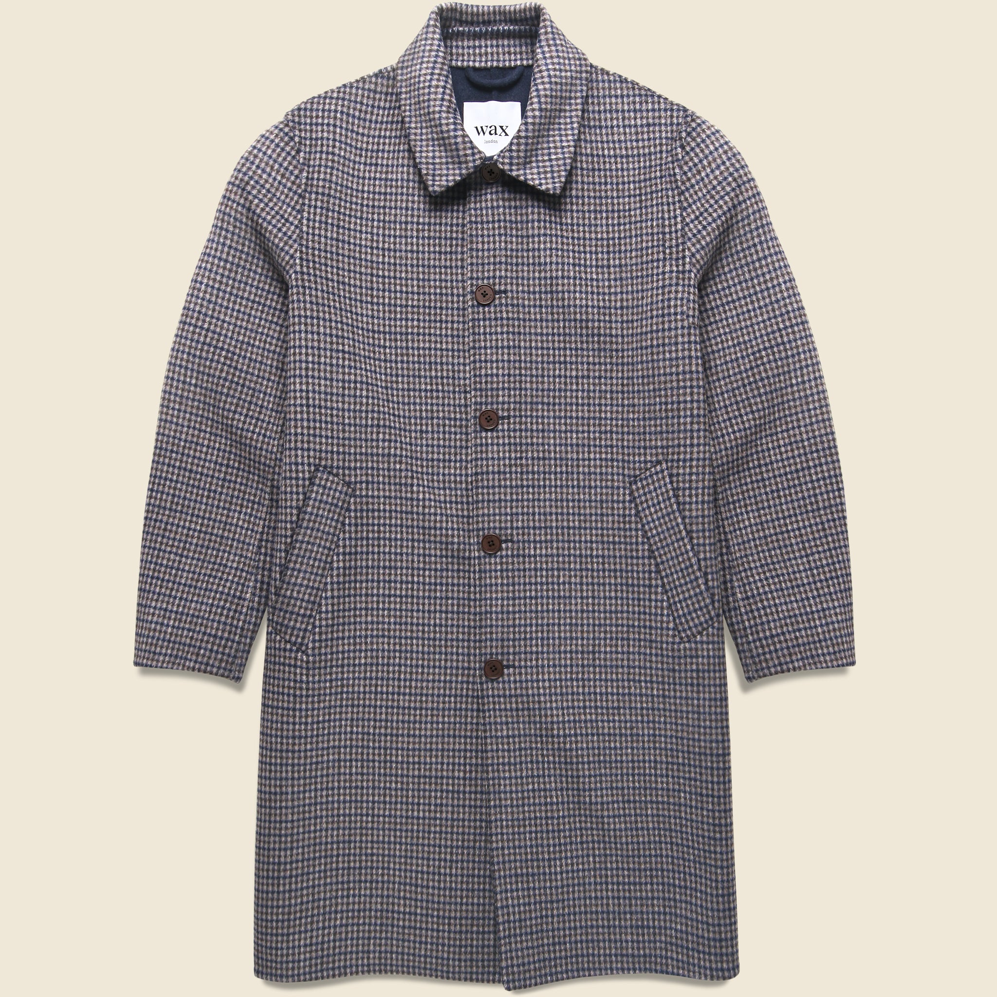 Stan Coat - Double Face Check Navy/Brown - Wax London - STAG Provisions - Outerwear - Coat / Jacket