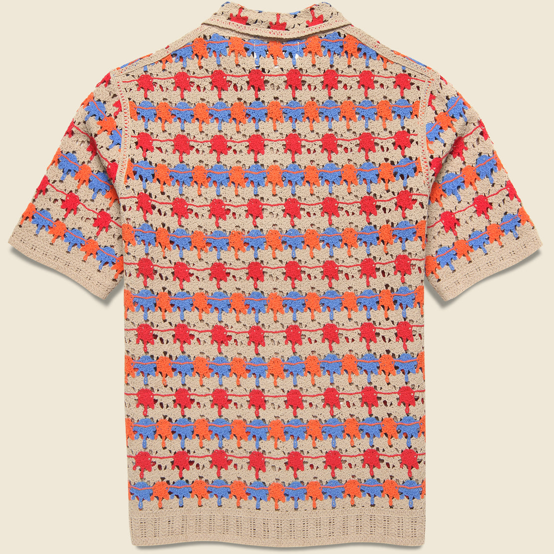 Porto Splash Crochet Shirt - Red/Blue/Off White - Wax London - STAG Provisions - Tops - S/S Knit
