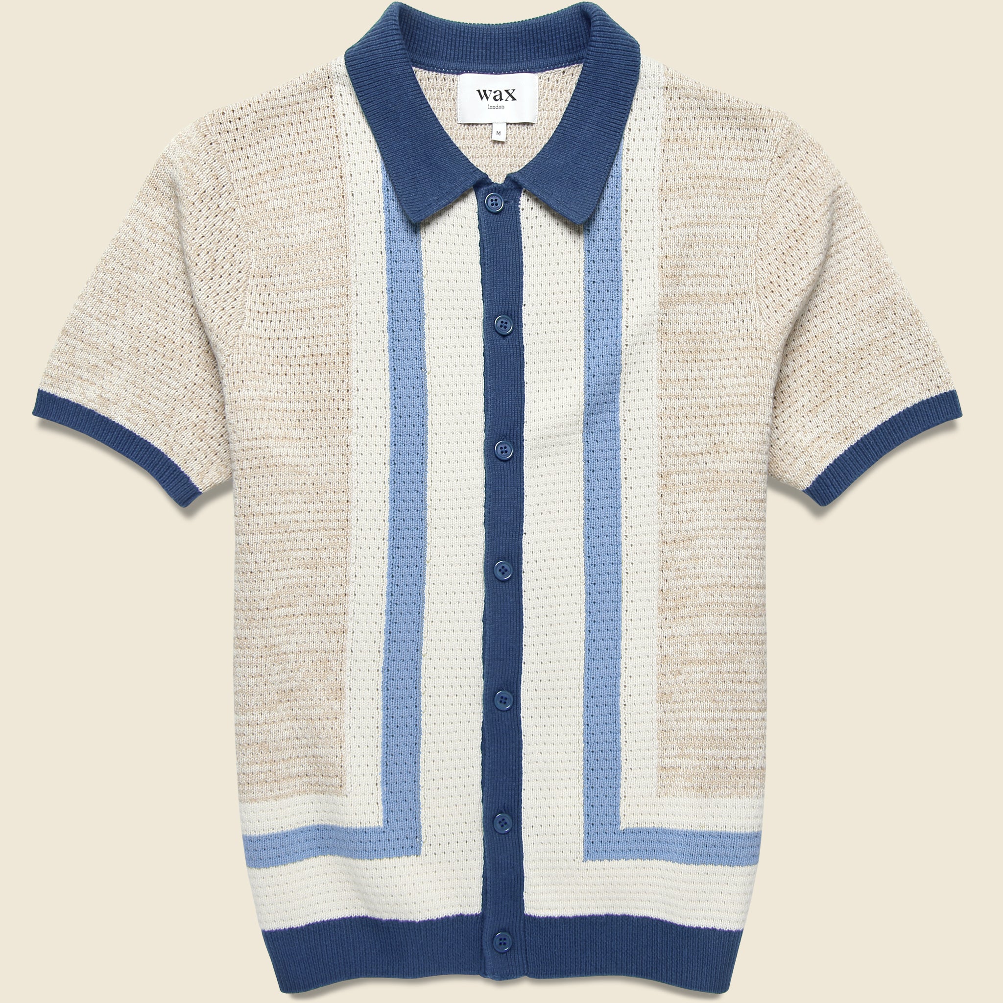 Tellaro Open Knit Shirt - Blue/Ecru - Wax London - STAG Provisions - Tops - S/S Knit