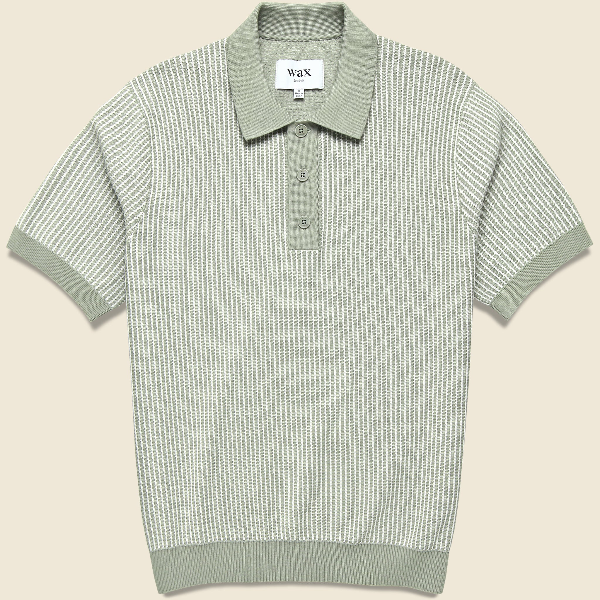 Wax London Ladder Stripe Turin Polo in Light Khaki featuring a striped design and relaxed fit.