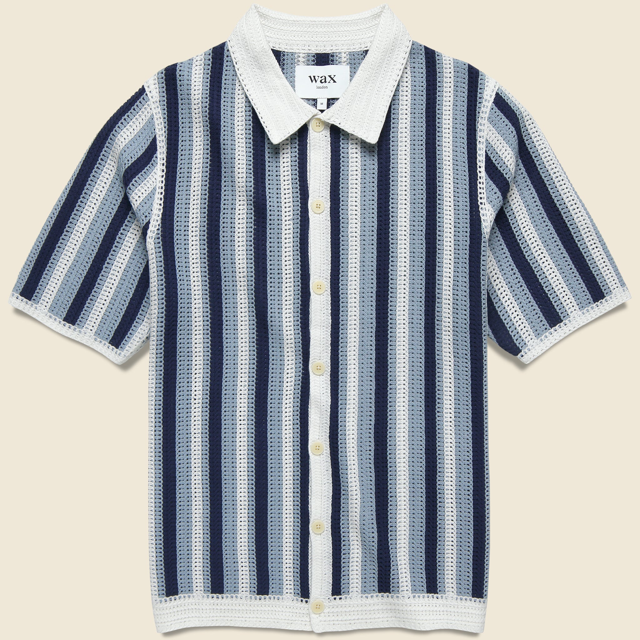 Porto Stripe Crochet Shirt - Blue - Wax London - STAG Provisions - Tops - S/S Knit