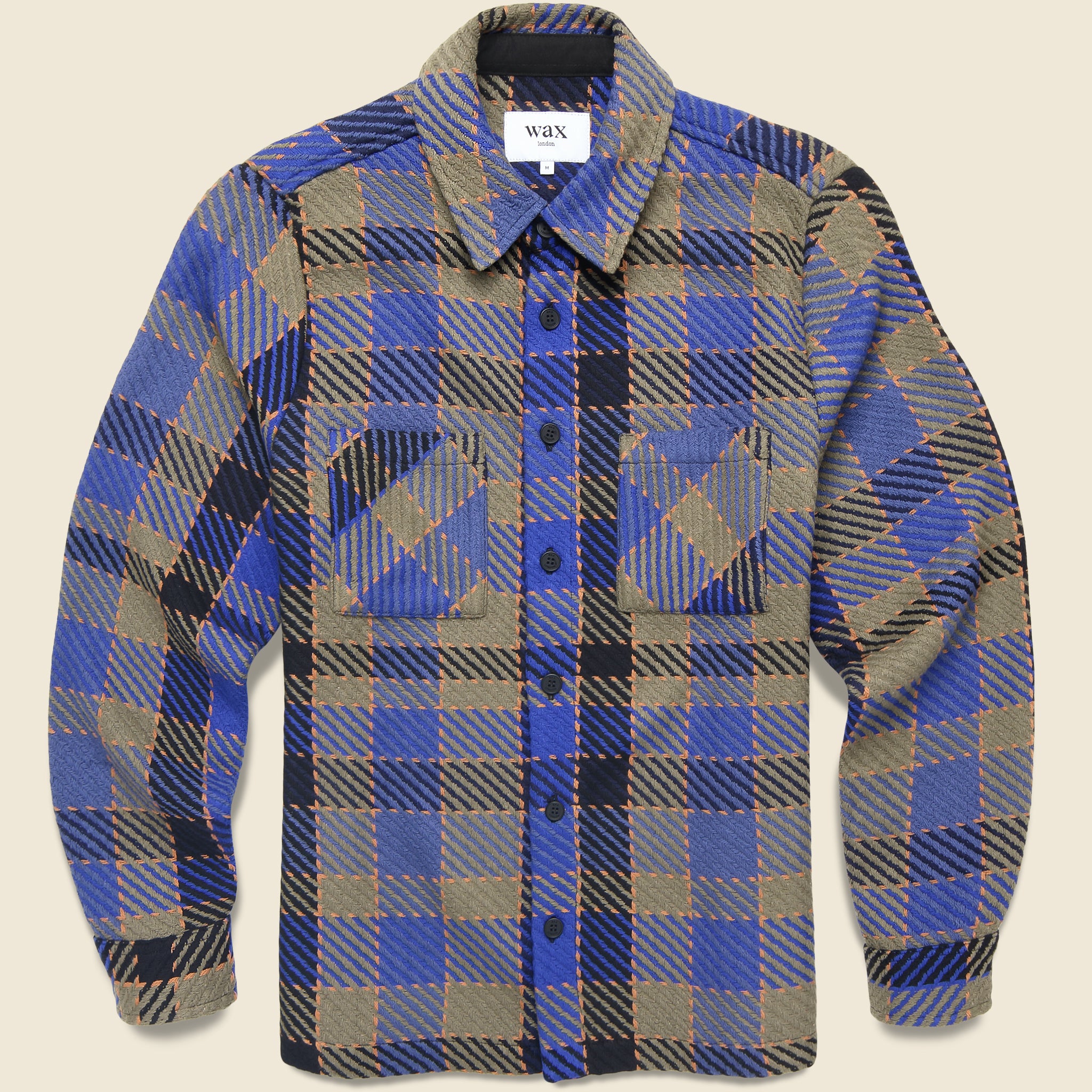 Wax London Whiting Overshirt in Pike Check Blue Multi crafted from a heavyweight woven fabric with a classic button-front design.