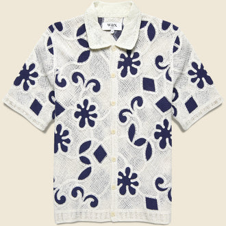 Porto Doodle Crochet Shirt - Ecru/Dark Blue