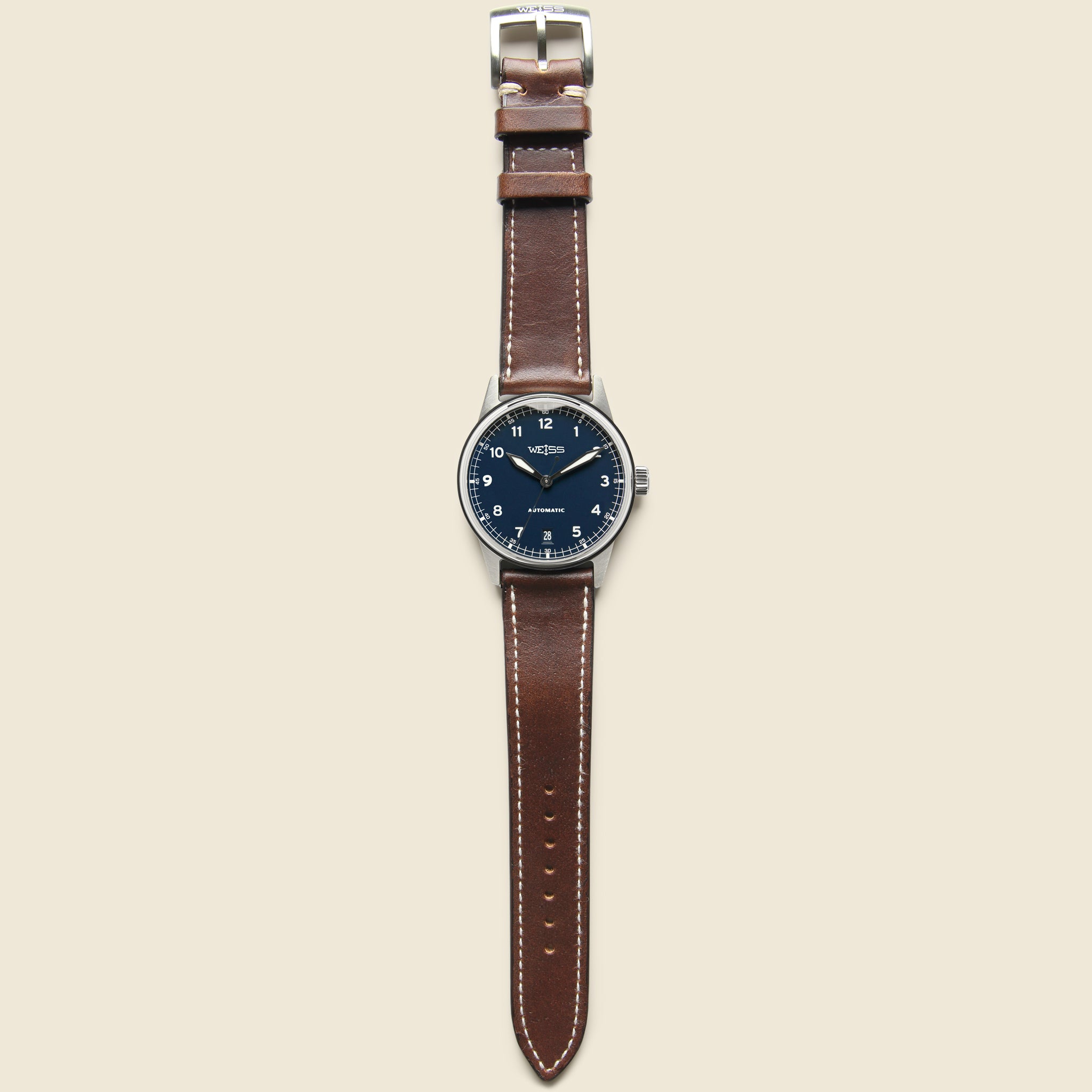 
                          Automatic Standard Issue Field Watch 38mm - Navy/Brown - Weiss Watch Co - STAG Provisions - Accessories - Watches
                        