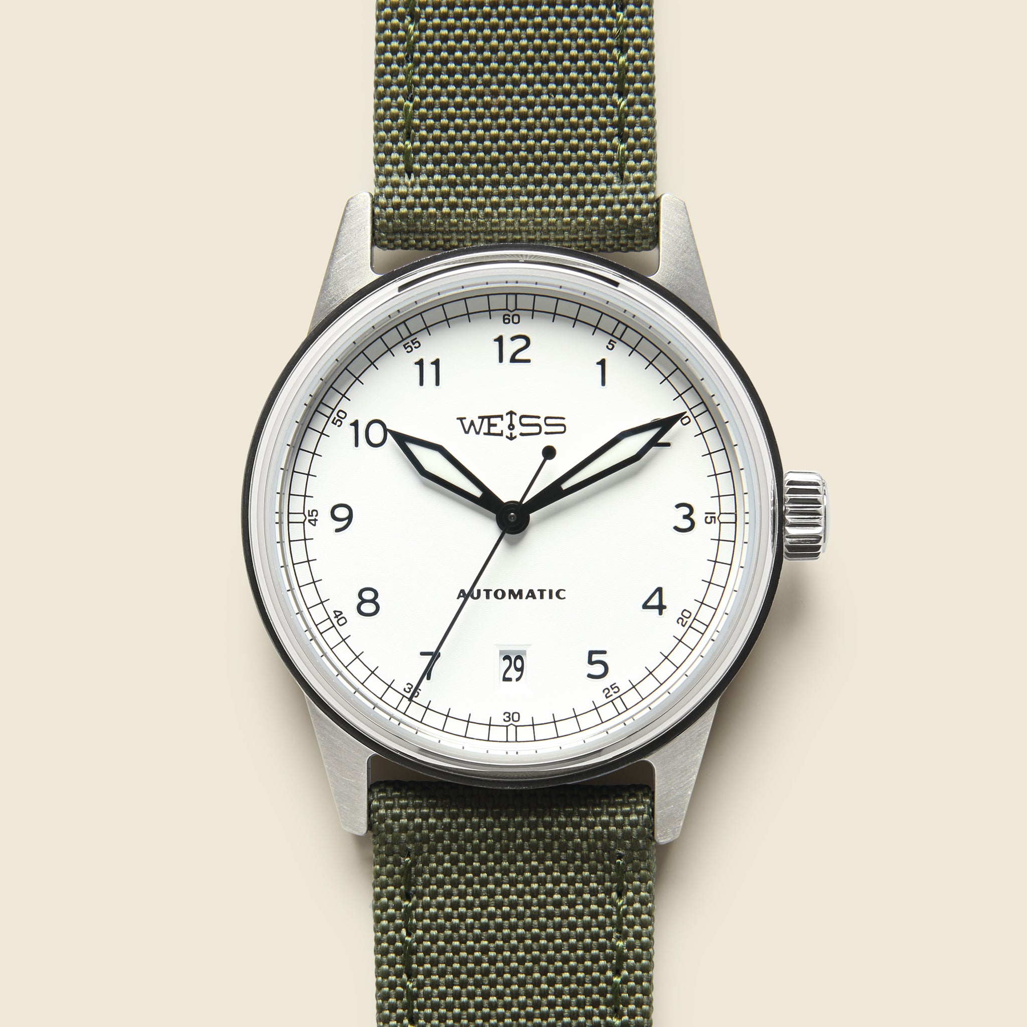 Automatic Standard Issue Field Watch 38mm - Olive/White